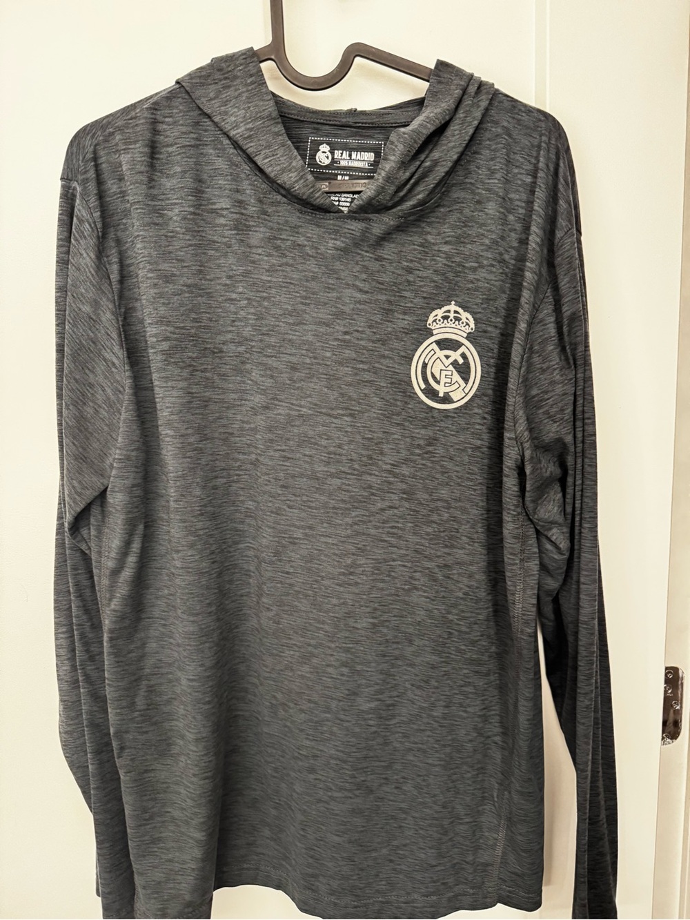 Real Madrid Gray Long Sleeve Hooded Pullover Top